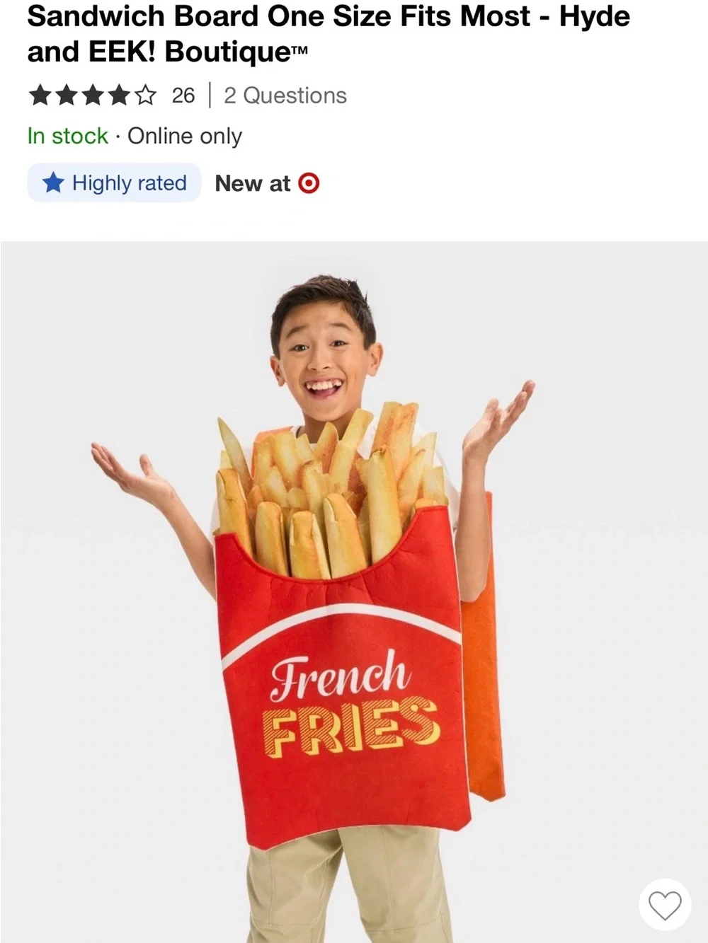 Red French Fries Kids Costume